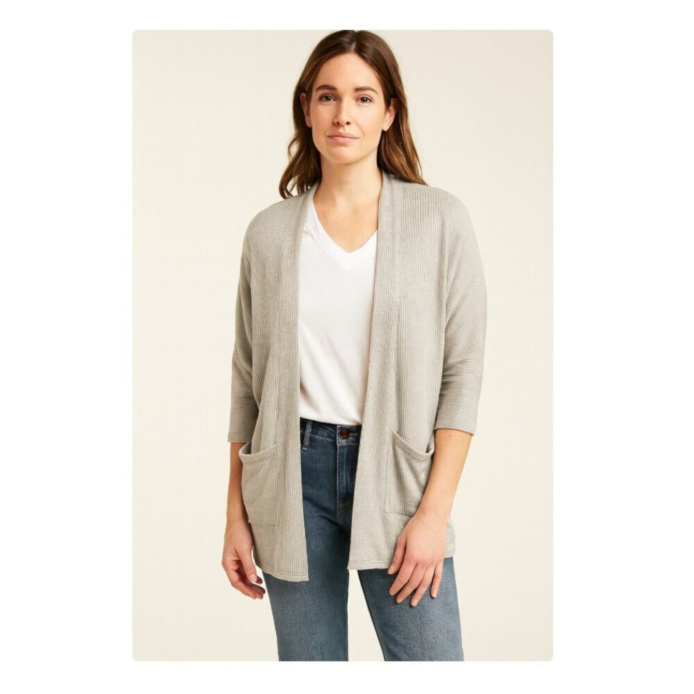 Donni Cardigan Womens One Size Gray Open Front Lightweight Pockets Knit Drape